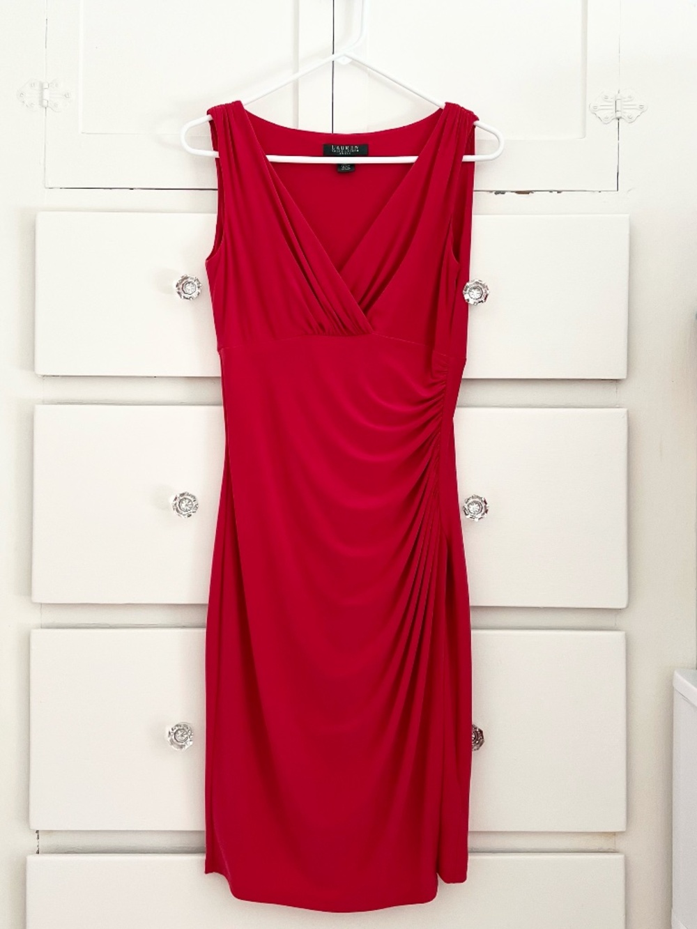 Lauren Ralph Lauren Red Ruched Sheath Dress Sleeveless Size 4